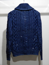 画像をギャラリービューアに読み込む, Panel cable shawl cardigan -L.BLUE-
