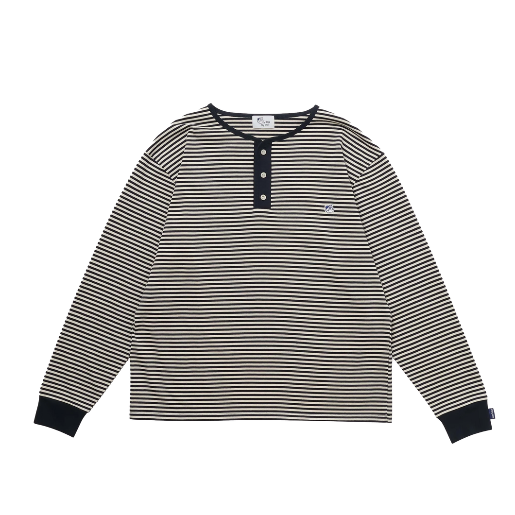 STRIPE HENLEY NECK LS TEE