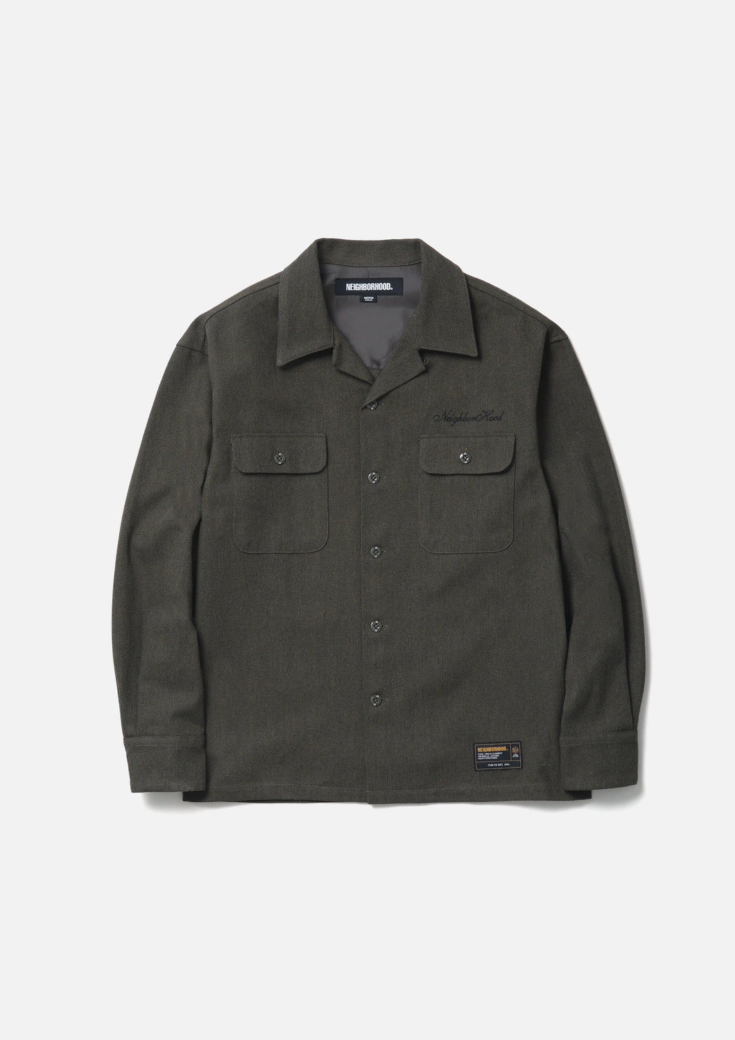 HERRINGBONE OPEN COLLAR SHIRT LS