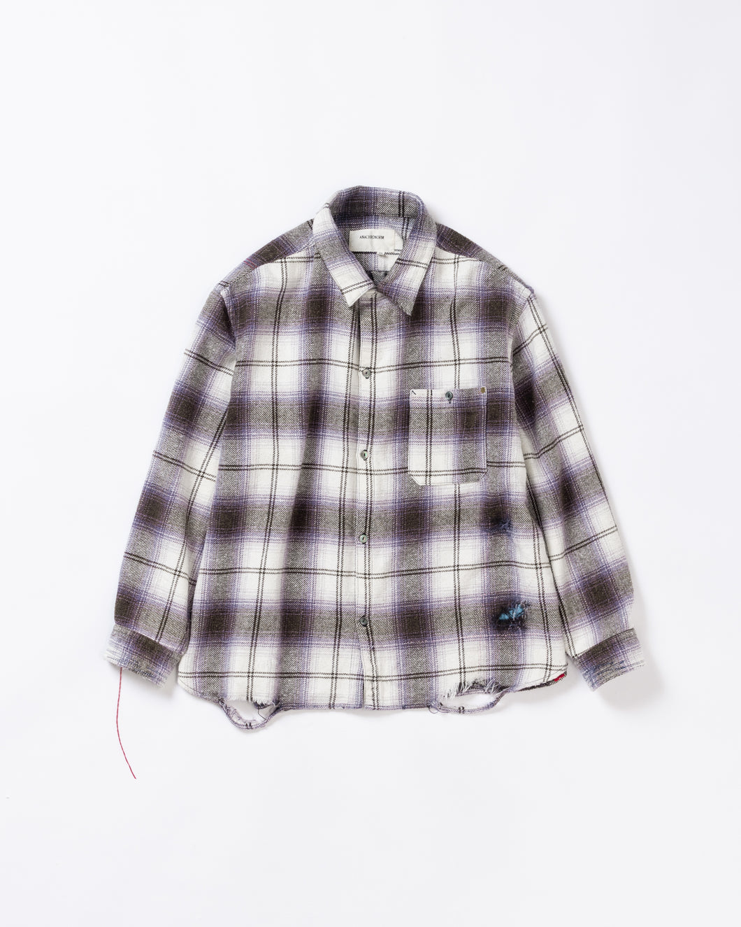 OMBRE CHECK DAMAGED WIDE FLANNEL SHIRTS