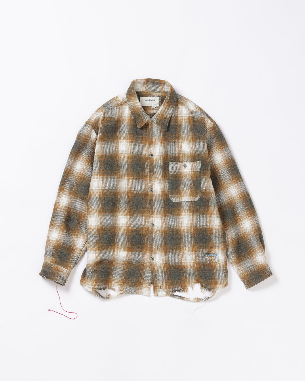 OMBRE CHECK DAMAGED WIDE FLANNEL SHIRTS