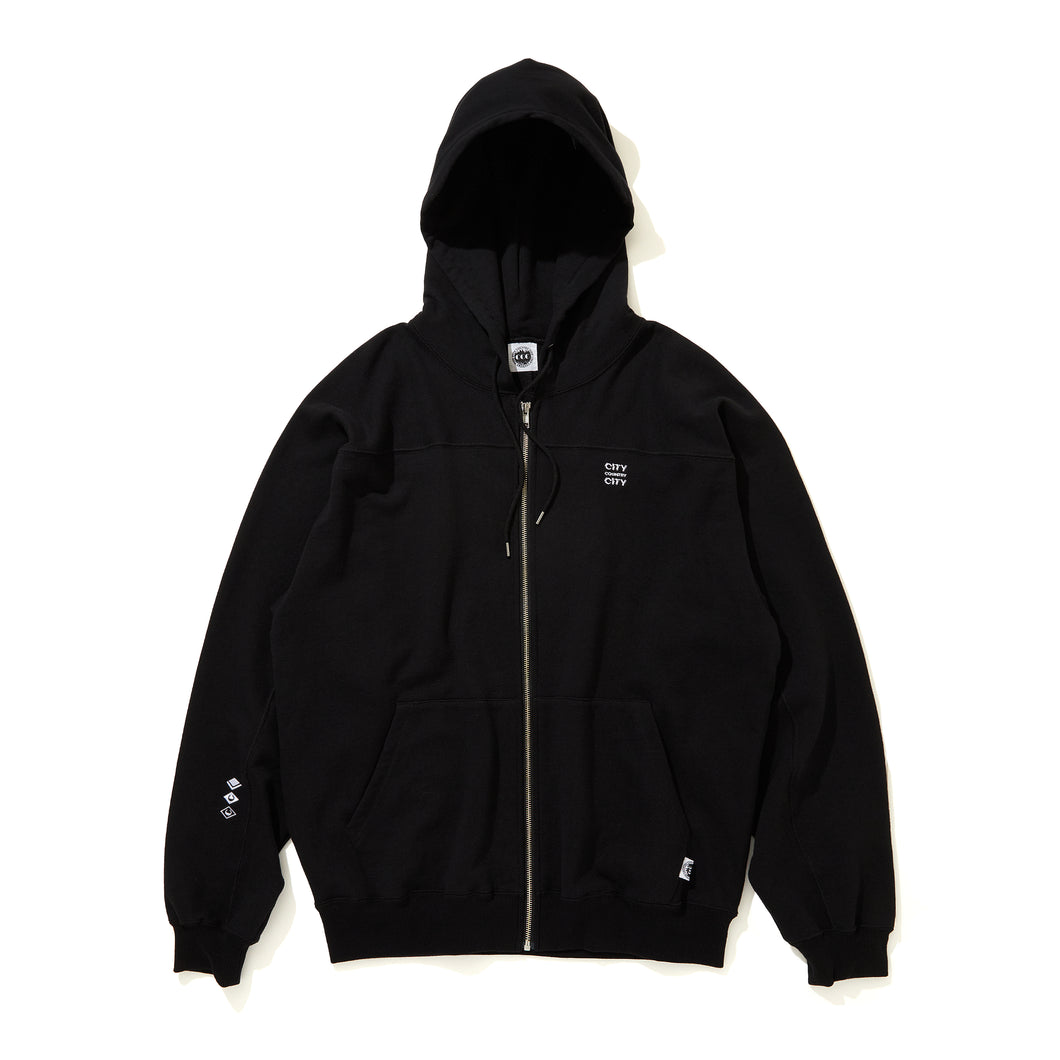 Embroidered Logo Swiching Cotton Zip Up Hoodie