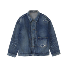 画像をギャラリービューアに読み込む, AGING TYPE-I DENIM TRUCKER (DAMAGED AND REPAIRED FINISH)
