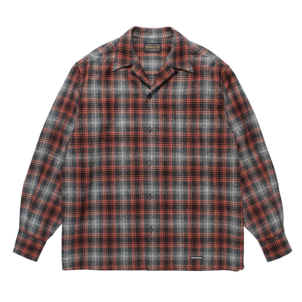 WOOL OMBRE CHECK OPEN COLLAR SHIRT L/S ( TYPE-2 )