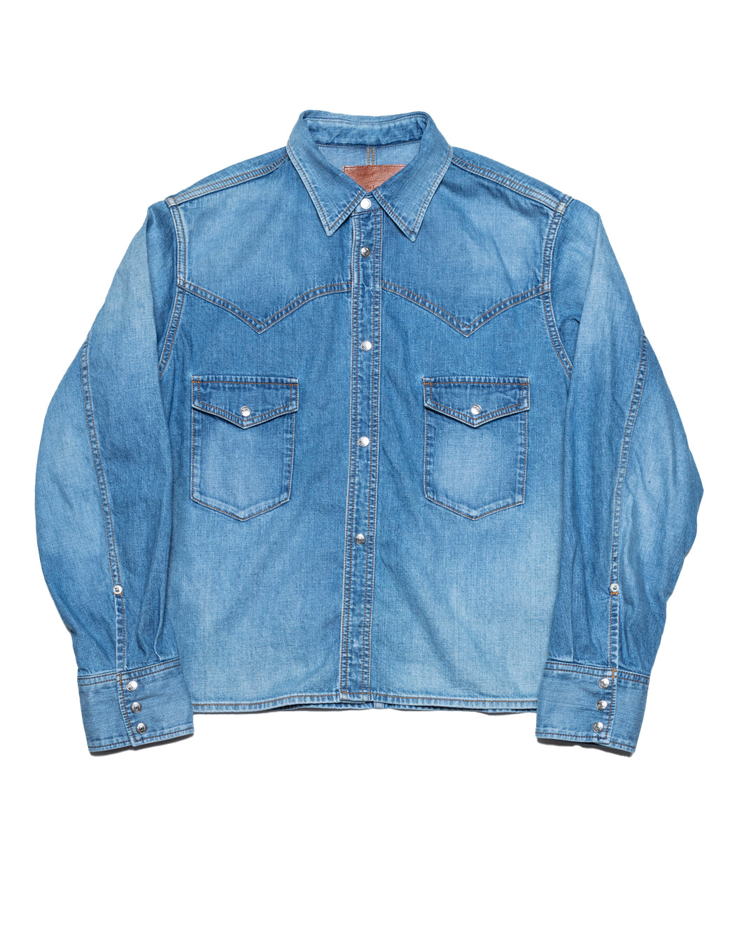 WESTERN SHORT SHIRT-USED WASHED DENIM-