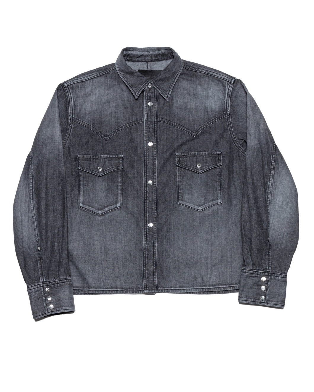 WESTERN SHORT SHIRT-USED WASHED DENIM