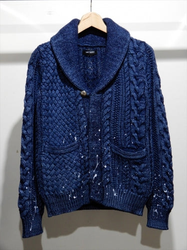 Panel cable shawl cardigan -L.BLUE-