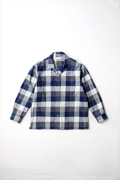 INDIGO FLANNEL BOX SILHOUETTE SHIRTS-BLOCK CHECK-