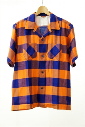 SS OPEN COLLAR SHIRT-NAVY x ORANGE-